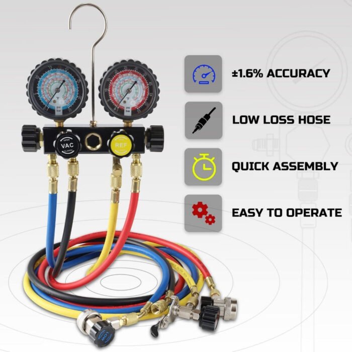 HVAC Gauges with Hoses, AC Manifold Gauge Set R134A R410A R404A R22 Refrigerant Gauges - Image 5