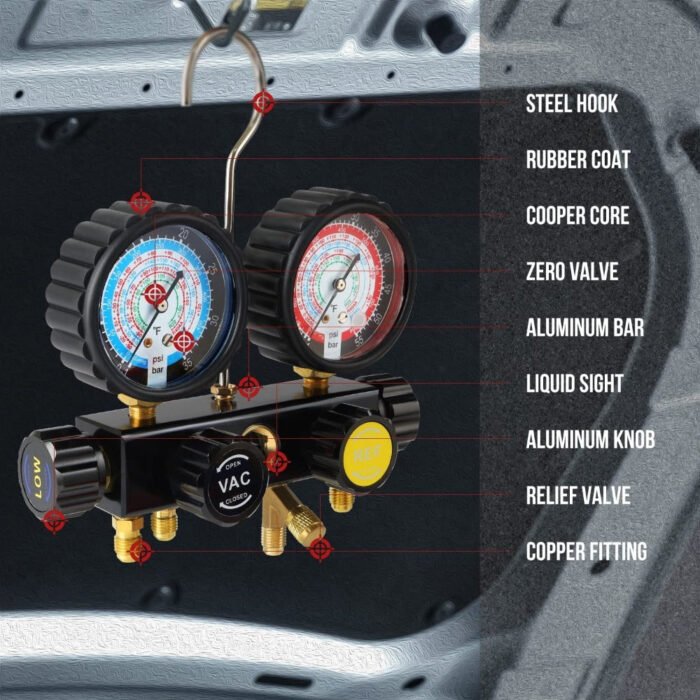 HVAC Gauges with Hoses, AC Manifold Gauge Set R134A R410A R404A R22 Refrigerant Gauges - Image 3