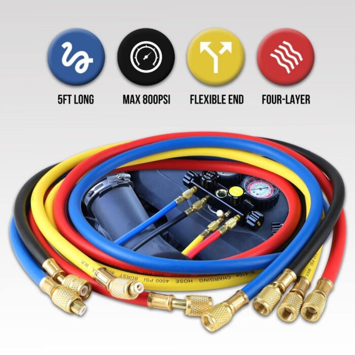 HVAC Gauges with Hoses, AC Manifold Gauge Set R134A R410A R404A R22 Refrigerant Gauges - Image 4